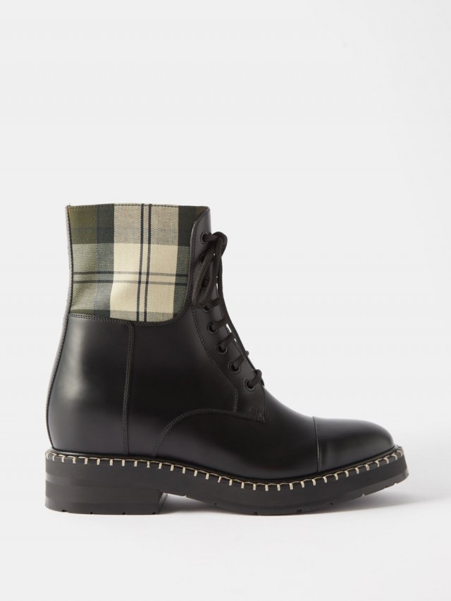 CHLOÉ x Barbour タータンチェック レザーアンクルブーツ