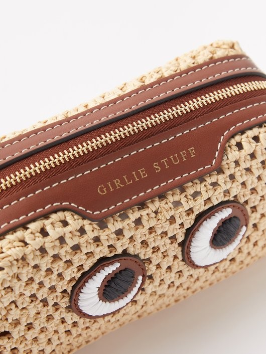 ANYA HINDMARCH ガーリー スタッフ レザー＆ラフィアポーチ