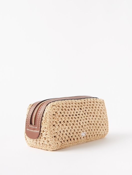 ANYA HINDMARCH ガーリー スタッフ レザー＆ラフィアポーチ