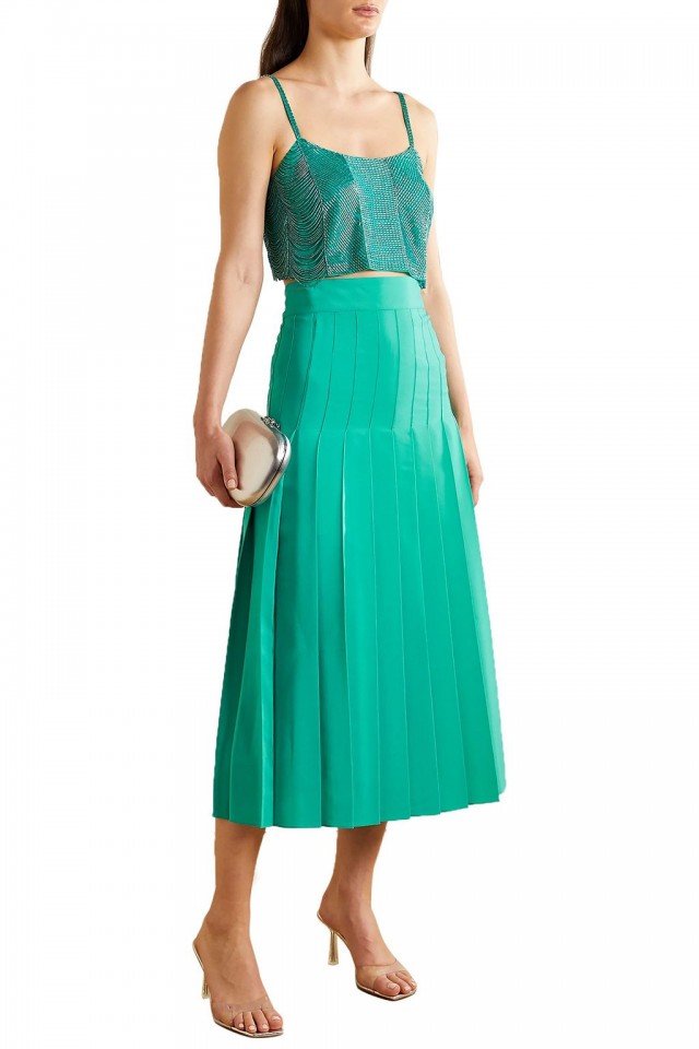 BURNETT NEW YORK プリーツ入り シルククレープデシン ミディスカート