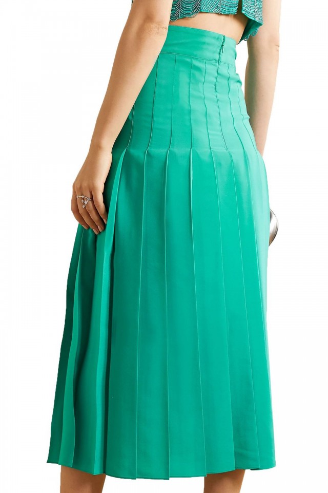 BURNETT NEW YORK プリーツ入り シルククレープデシン ミディスカート