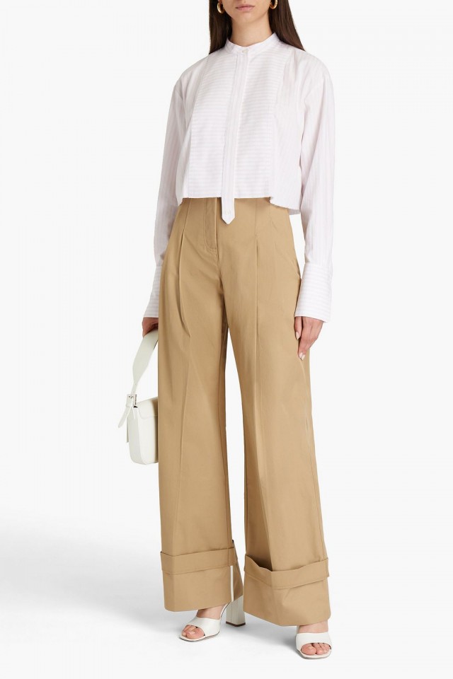 VICTORIA, VICTORIA BECKHAM コットンギャバジン ワイドレッグパンツ タック入り