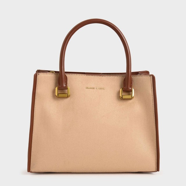 【再入荷】ラージテクスチャード ダブルハンドルバッグ / Large Textured Double Handle Bag （Beige）