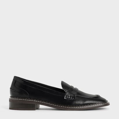 【2021 FALL 新作】スカラップトリム ペニーローファー / Scallop-Trim Penny Loafers （Black）