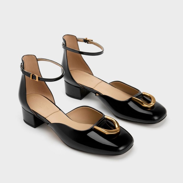 Gabine ガビーヌ レザードルセイパンプス （Black）
