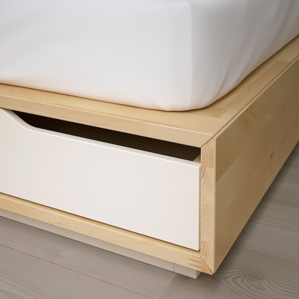 MANDAL マンダール ベッドフレーム 収納付き, バーチ, ホワイト, 120x200 cm - IKEA