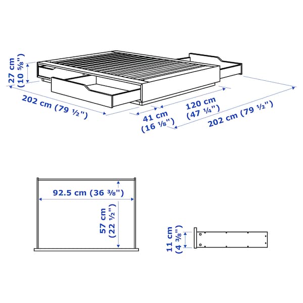 MANDAL マンダール ベッドフレーム 収納付き, バーチ, ホワイト, 120x200 cm - IKEA