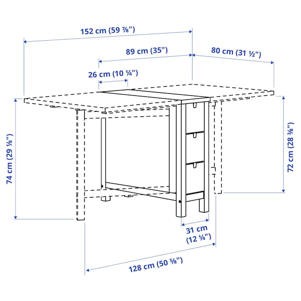 NORDEN ノールデン ゲートレッグテーブル, バーチ, 26/89/152x80 cm - IKEA