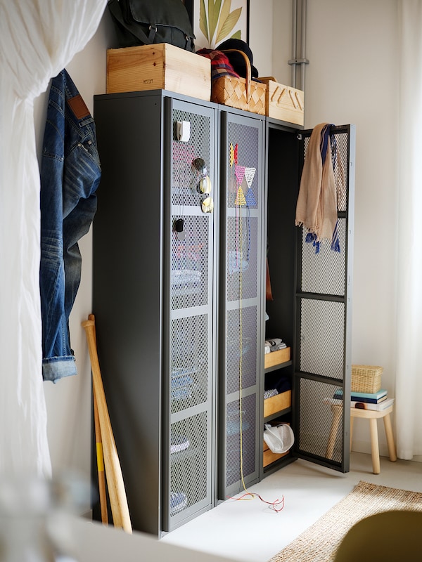 IVAR イーヴァル キャビネット 扉付, グレー メッシュ, 40x160 cm - IKEA
