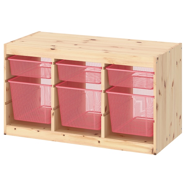 TROFAST トロファスト 収納コンビネーション, ライトホワイトステインパイン/ライトレッド, 93x44x53 cm - IKEA