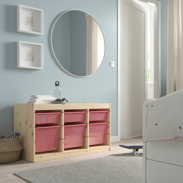 TROFAST トロファスト 収納コンビネーション, ライトホワイトステインパイン/ライトレッド, 93x44x53 cm - IKEA
